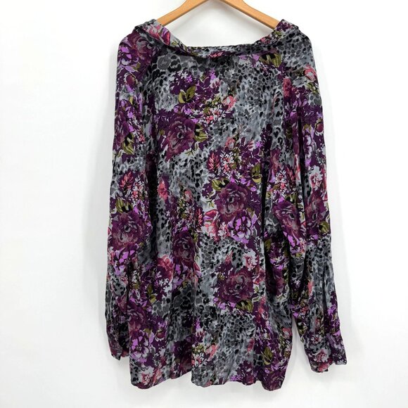 White Stag Button Up Top Women Size 3x Floral Long Sleeve Purple Flowy Silky Vtg - Picture 5 of 6